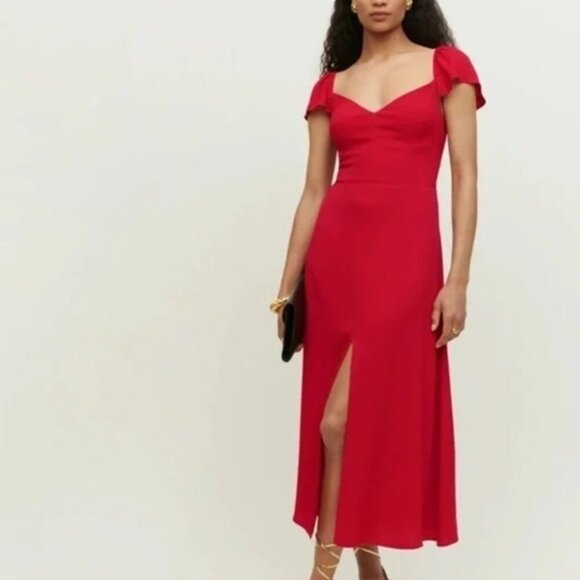 NEW Reformation Baxley Midi Dress in Cherry Red | size 4 - Picture 1 of 15